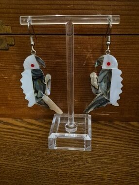 Abalone Parrot Drop Earrings with White Inlay